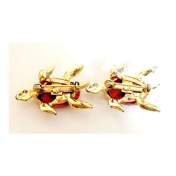 Vintage Turtle Brooch With Pink agate signed - Picture 4 of 10